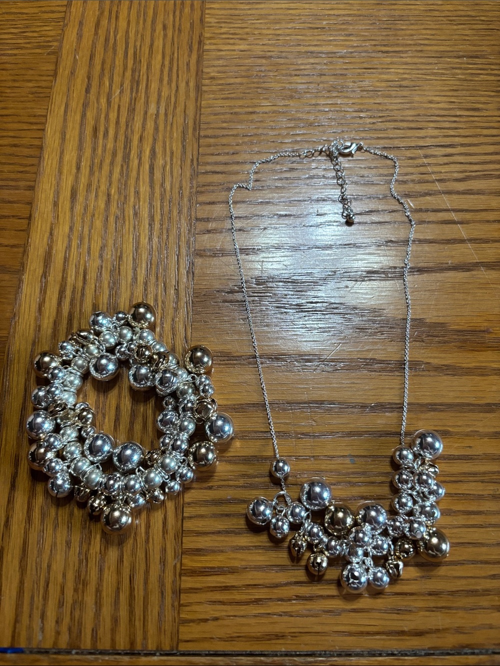 Silver Tone Cluster Necklace and Bracelet Set - Elegant Statement Jewelry